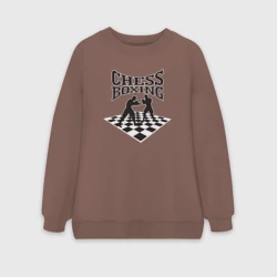 Женский свитшот oversize без начеса хлопок Шахматы Бокс