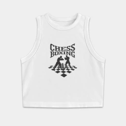Женская укороченная майка-топ хлопок Шахматы Бокс
