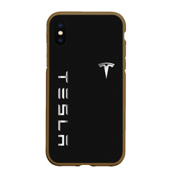 Чехол для iPhone XS Max матовый Tesla - Тесла карбон и металл