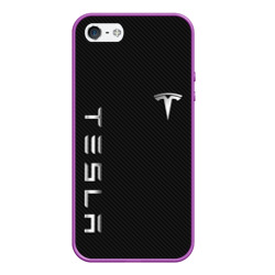 Чехол для iPhone 5/5S матовый Tesla - Тесла карбон и металл