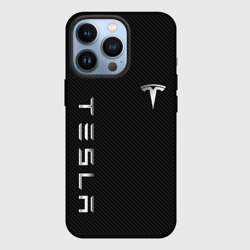 Чехол для iPhone 13 Pro Tesla - Тесла карбон и металл