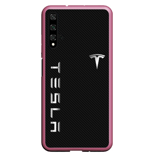 Чехол для Honor 20 Tesla - Тесла карбон и металл, цвет малиновый