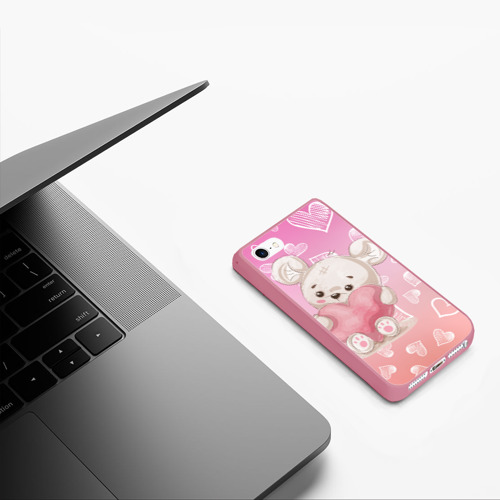 Чехол для iPhone 5/5S матовый Милый мишка в сердечках, цвет малиновый - фото 5