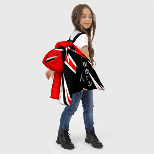 Зимняя куртка для девочек 3D с принтом Тесла - красный спортивный, фото #4