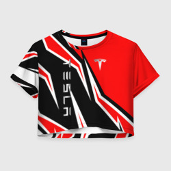 Женская футболка Crop-top 3D Тесла - красный спортивный