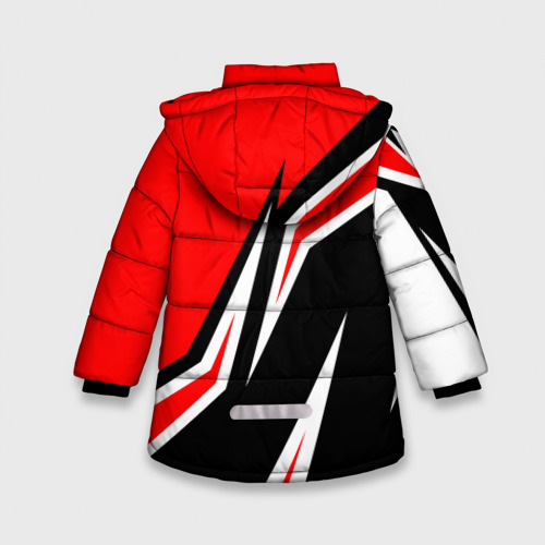 Зимняя куртка для девочек 3D с принтом Тесла - красный спортивный, вид сзади #1
