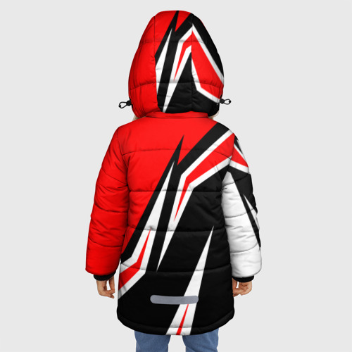Зимняя куртка для девочек 3D с принтом Тесла - красный спортивный, вид сзади #2