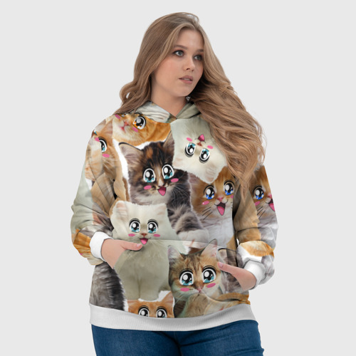 Женская толстовка 3D Много кошек с большими анимэ глазами, цвет 3D печать - фото 6