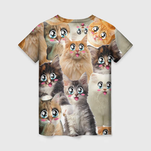 Женская футболка 3D с принтом Много кошек с большими анимэ глазами, вид сзади #1