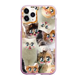 Чехол для iPhone 11 Pro Max матовый Много кошек с большими анимэ глазами