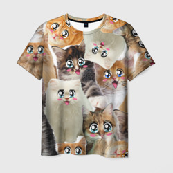 Мужская футболка 3D Много кошек с большими анимэ глазами