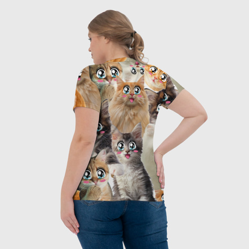 Женская футболка 3D с принтом Много кошек с большими анимэ глазами, вид сзади #2