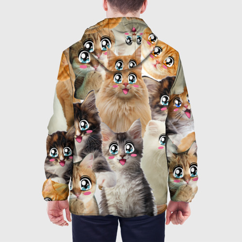 Мужская куртка 3D с принтом Много кошек с большими анимэ глазами, вид сзади #2