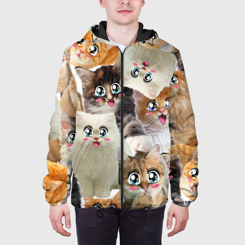Мужская куртка 3D с принтом Много кошек с большими анимэ глазами, вид сбоку #3