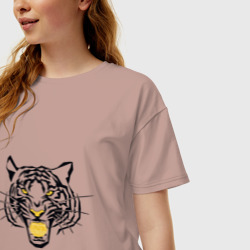 Женская футболка хлопок Oversize Тигр с монетой Биткоина в пасти - фото 2