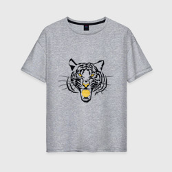 Женская футболка хлопок Oversize Тигр с монетой Биткоина в пасти