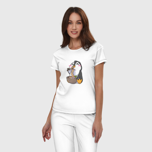 Женская пижама хлопок Pinguin Ramen, цвет белый - фото 3