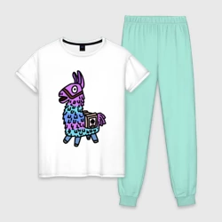 Женская пижама с белой футболкой хлопок "Фортнайт Лама Fortnite Lama"