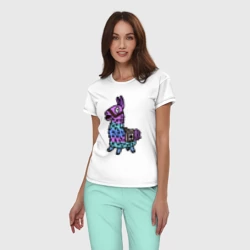 Женская пижама с белой футболкой хлопок "Фортнайт Лама Fortnite Lama" - фото 2