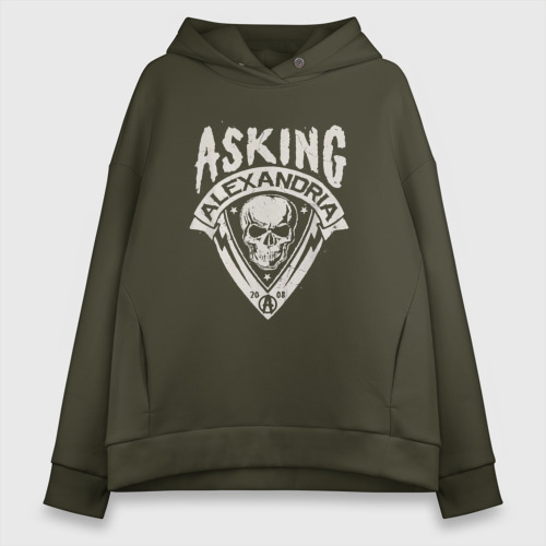 Женское худи Oversize хлопок Asking Alexandria рок группа, цвет хаки