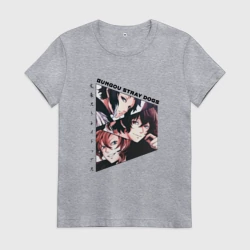 Женская футболка хлопок Великий из бродячих псов, Дазай Осаму, Чуя Накахара и Рюноске Акутагава