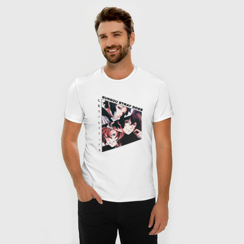 Мужская футболка хлопок Slim Великий из бродячих псов, Дазай Осаму, Чуя Накахара и Рюноске Акутагава, цвет белый - фото 3
