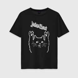 Женская футболка хлопок Oversize Judas Priest Рок кот
