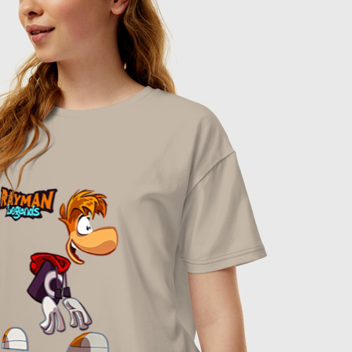 Женская футболка хлопок Oversize Rayman вид сбоку , цвет миндальный - фото 3