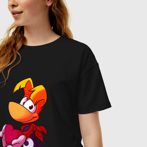 Женская футболка хлопок Oversize Rayman с сердечком в руках, цвет черный - фото 3