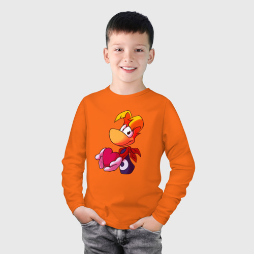 Детский лонгслив хлопок с принтом Rayman с сердечком в руках, фото на моделе #1