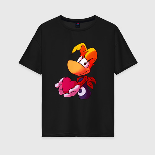 Женская футболка хлопок Oversize Rayman с сердечком в руках, цвет черный