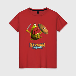 Женская футболка хлопок Rayman Legends Зеленый человечек с щитом