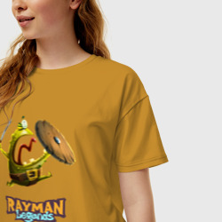 Женская футболка хлопок Oversize Rayman Legends Зеленый человечек с щитом - фото 2