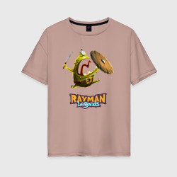 Женская футболка хлопок Oversize Rayman Legends Зеленый человечек с щитом