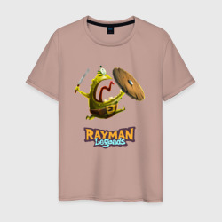 Мужская футболка хлопок Rayman Legends Зеленый человечек с щитом