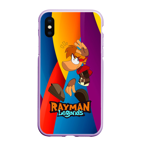 Чехол для iPhone XS Max матовый с принтом Rayman  радужный фон, вид спереди #2
