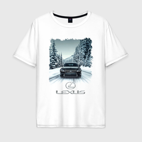 Мужская футболка хлопок Oversize Lexus - зимняя дорога, цвет белый