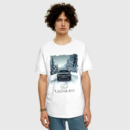 Мужская футболка хлопок Oversize Lexus - зимняя дорога, цвет белый - фото 3