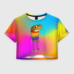 Женская футболка Crop-top 3D Радужная лягушка Rainbow Frog