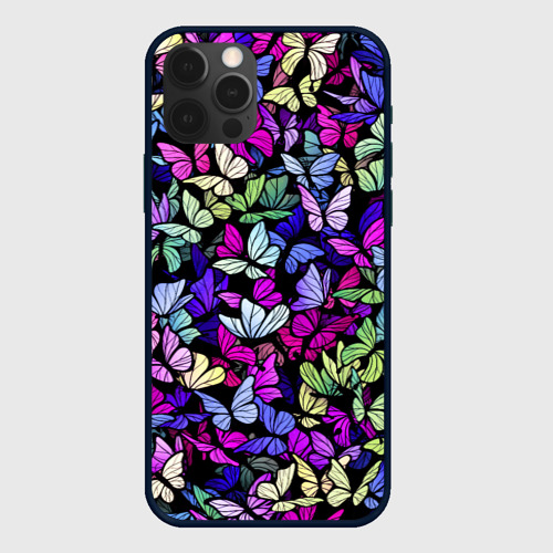 Чехол для iPhone 12 Pro с принтом Витражные бабочки, вид спереди #2