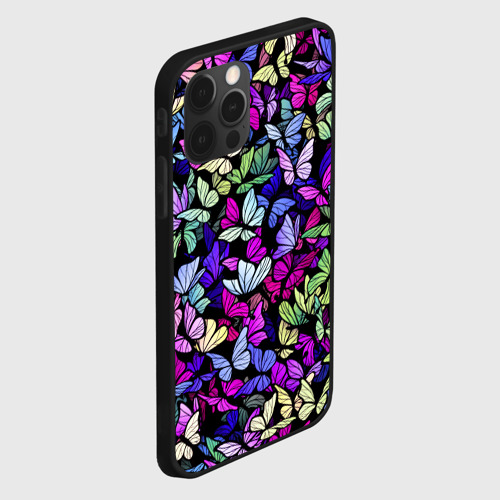 Чехол для iPhone 12 Pro с принтом Витражные бабочки, вид сбоку #3
