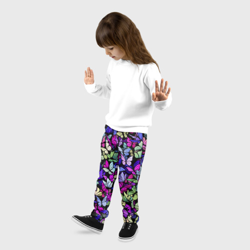 Детские брюки 3D с принтом Витражные бабочки, фото на моделе #1