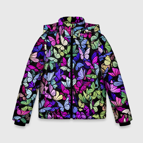 Зимняя куртка для мальчиков 3D Витражные бабочки, цвет черный