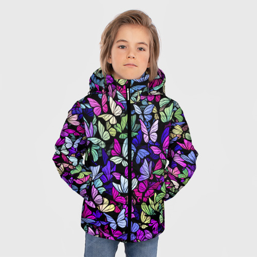 Зимняя куртка для мальчиков 3D Витражные бабочки, цвет черный - фото 3