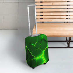 Чехол для чемодана 3D Плиты неоновые: green hexagon - разлом объемный - фото 2