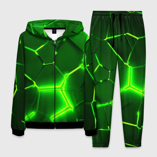 Мужской костюм 3D Плиты неоновые: green hexagon - разлом объемный