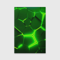 Обложка для паспорта матовая кожа Плиты неоновые: green hexagon - разлом объемный