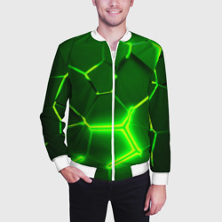 Мужской бомбер 3D Плиты неоновые: green hexagon - разлом объемный - фото 2