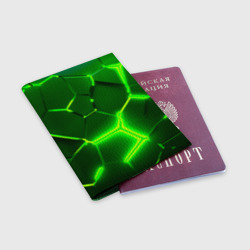 Обложка для паспорта матовая кожа Плиты неоновые: green hexagon - разлом объемный - фото 2