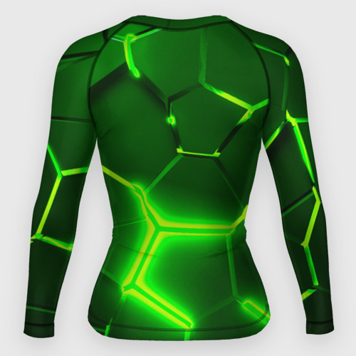 Женский рашгард 3D Плиты неоновые: green hexagon - разлом объемный, цвет 3D печать - фото 2
